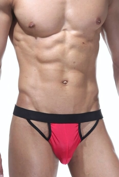 Эффектные двухцветные мужские трусы-стринги (Размер: L-XL) (Цвет: красный с черным)