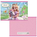 Альбом для рисования А4 12л., Alingar, на скрепке, мелованный картон (стандарт), 100 г/м2, "Принцесса с единорогом", 4 дизайна в пленке т/у