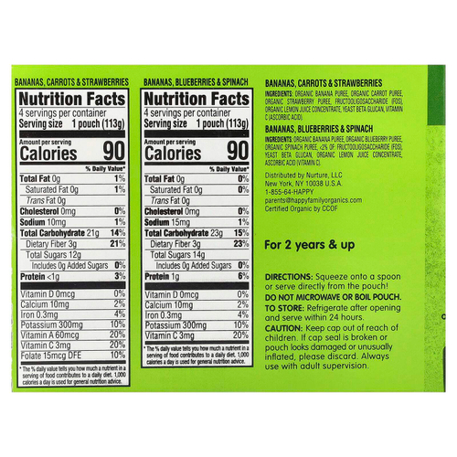 Happy Family Organics, HappyTot®, Super Bellies, для детей от 2 лет, смесь органических фруктов и овощей, ассорти вкусов, 8 упаковок по 113 г (4 унции)