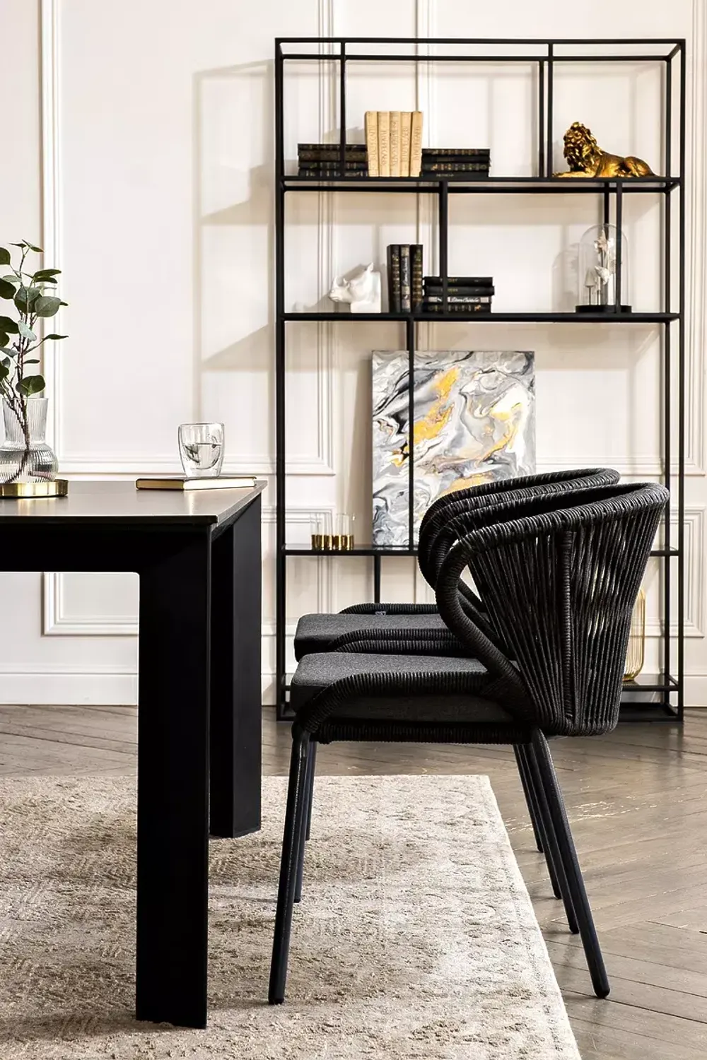 "Венето" обеденная группа на 4 персоны со стульями "Милан", каркас темно-серый, роуп темно-серый