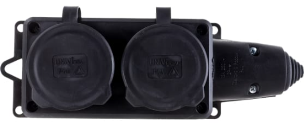 Колодка 2-х местная однофазная UNIVersal Компакт с заглушками с/з каучук 16а 250в ip44 черный.