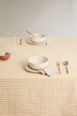 ZARA HOME ХЛОПКОВАЯ СКАТЕРТЬ В КЛЕТКУ, ВАНИЛЬНЫЙ