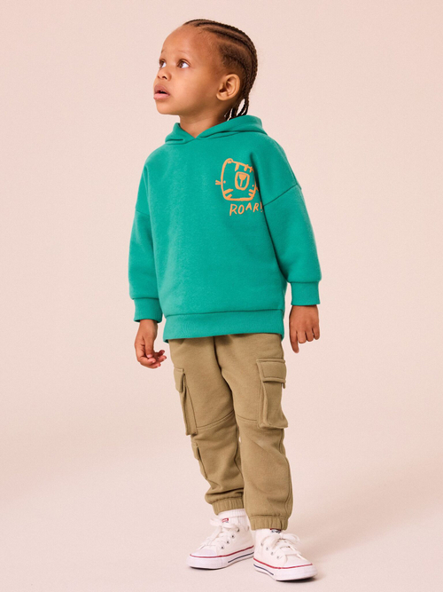 Толстовка с капюшоном и джоггеры карго в комплекте для мальчика Next B65-973, Зеленый, Песочный