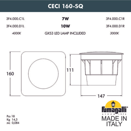 Грунтовый светильник FUMAGALLI CECI 160-SQ 3F4.000.000.AXD1L