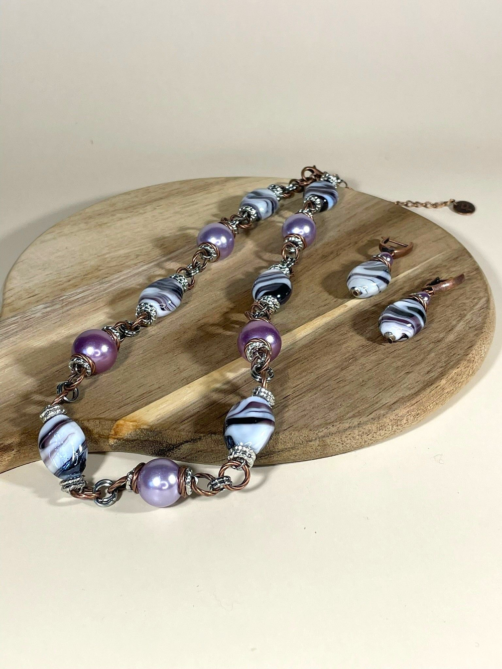 Комплект колье и серьги муранское стекло