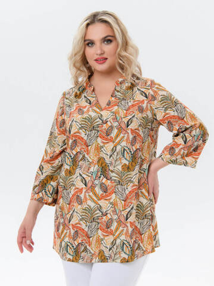 Туника-рубашка из штапеля Бежевые листья