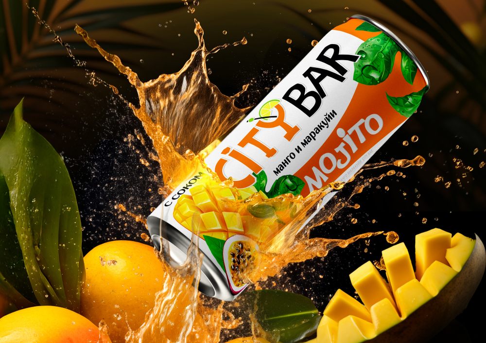 Напиток безалкогольный сильногазированный. ЖБ. 0.45л. CityBar Mojito. «Манго-Маракуйя» 1/12
