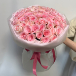 Букет из розовых роз 40 см - 51 шт в упаковке