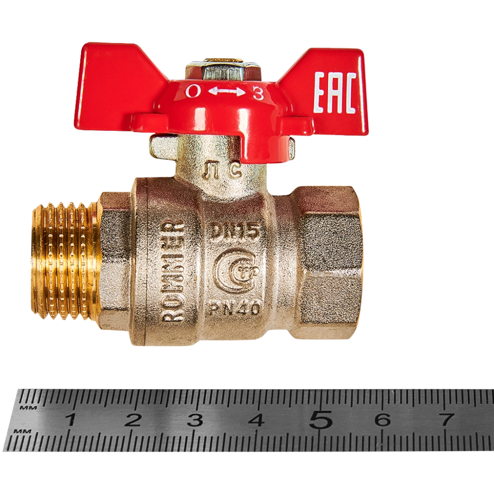 Кран шаровой полнопроходной ROMMER - 1/2" (ВР/НР, PN40, ручка-бабочка)