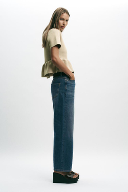 ZARA ТРИКОТАЖНЫЙ КАРДИГАН С КОРОТКИМИ РУКАВАМИ И БАСКОЙ, ПЕСОЧНЫЙ