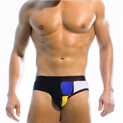 Черные плавки-брифы с яркими цветными вставками (Размер: L) (Цвет: черный)