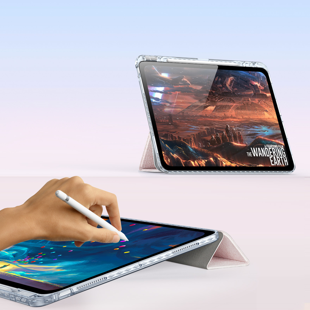 Чехол книжка розового цвета от Dux Ducis для Apple iPad Pro 13 с 2024 года, серия Unid Series Case, с держателем Apple Pencil и функцией автоматического перехода в спящий режим