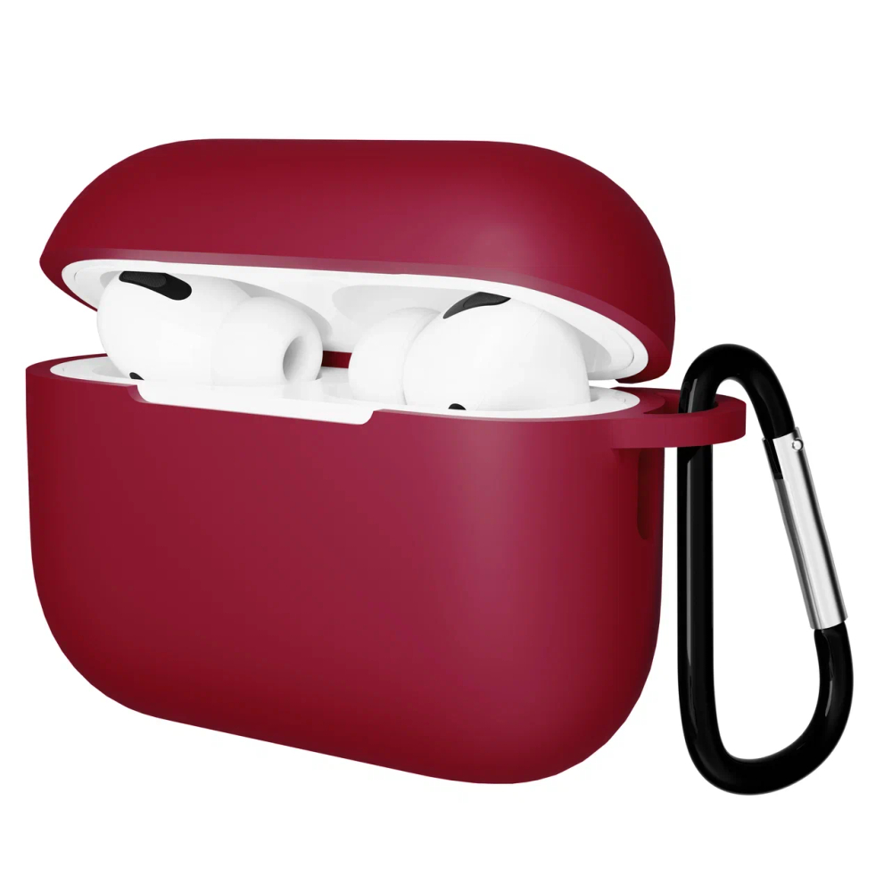 Чехол для Airpods Pro 2 Gurdini прорезиненный soft touch c карабином Бордовый