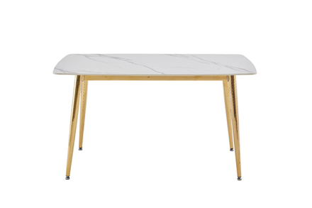 Стол обеденный Ist Casa Рио Голд, 140х80х76 см, белый мрамор Статуарио, глянцевое золото