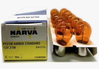 Автолампа  РY 12-21+3 (PY21/3W) 1конт ОРАНЖ (смещ штифт) (BAU15s) Narva (17638OR)