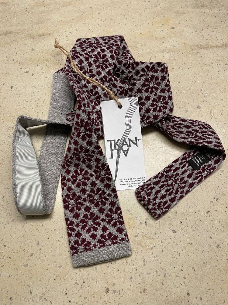 Трикотажный брендовый галстук (узор) (Ermenegildo Zegna, 147, Светло-серый фон/бордово-фиолетовый растительный узор, 6,5, 4,0, 100%кашемир)