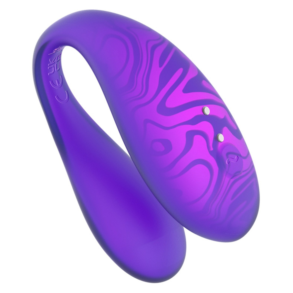 Фиолетовый вибромассажер 8см для пар с пультом ДУ и управлением через приложение Amovibe Twin+ Purple