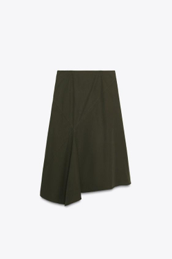 ZARA ЮБКА АСИММЕТРИЧНОГО КРОЯ, ТЕМНЫЙ ХАКИ