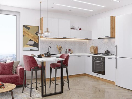 Угловая модульная кухня Фрейм-03 White Silk - Дуб Вотан 2140*2200/2000*600