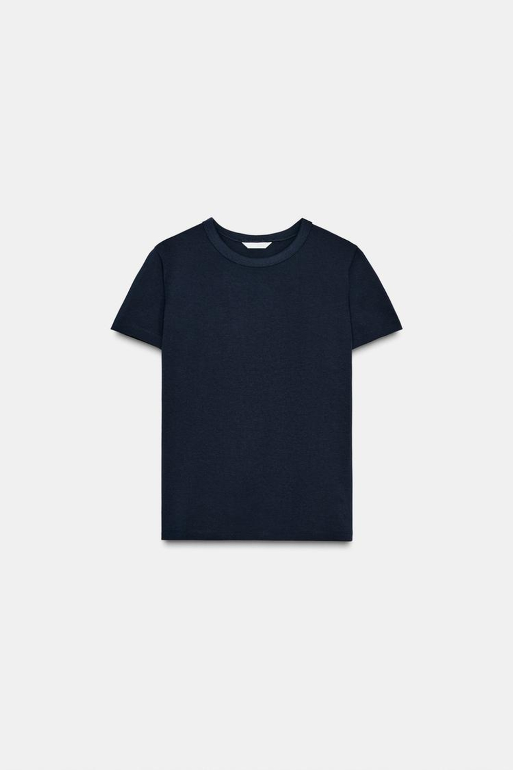 ZARA ФУТБОЛКА INTERLOCK С КОРОТКИМ РУКАВОМ, МОРСКОЙ СИНИЙ