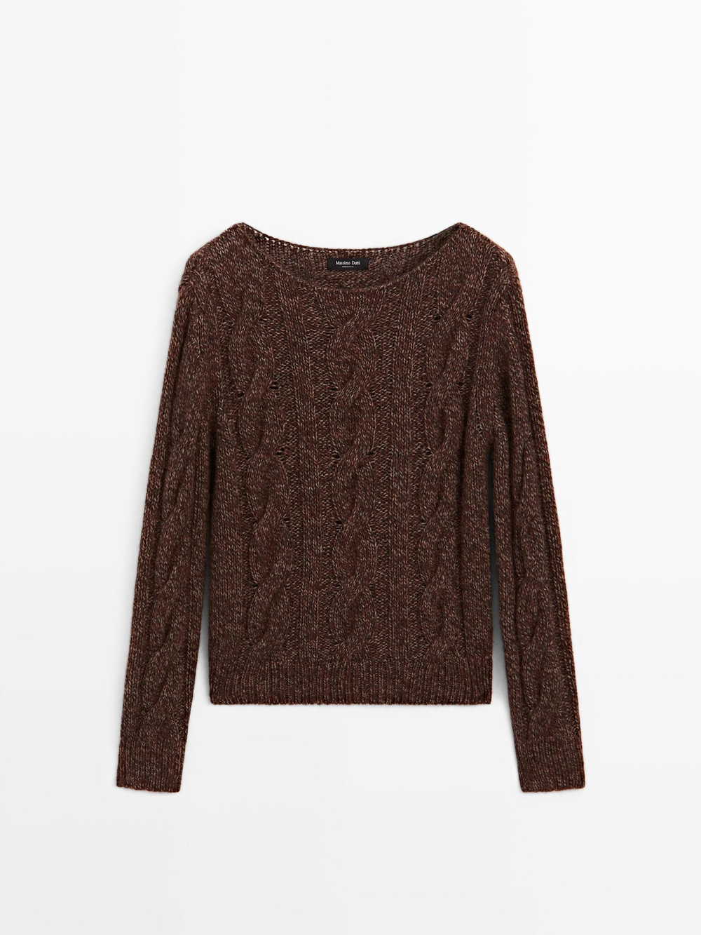 Massimo Dutti Свитер с вырезом лодочкой, коричневый