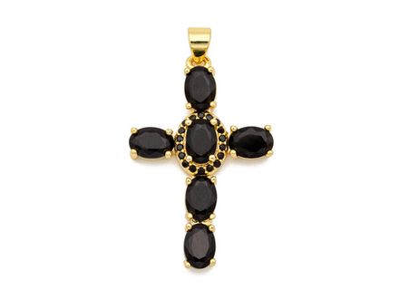 Подвеска Крест с черными кристаллами,34 мм