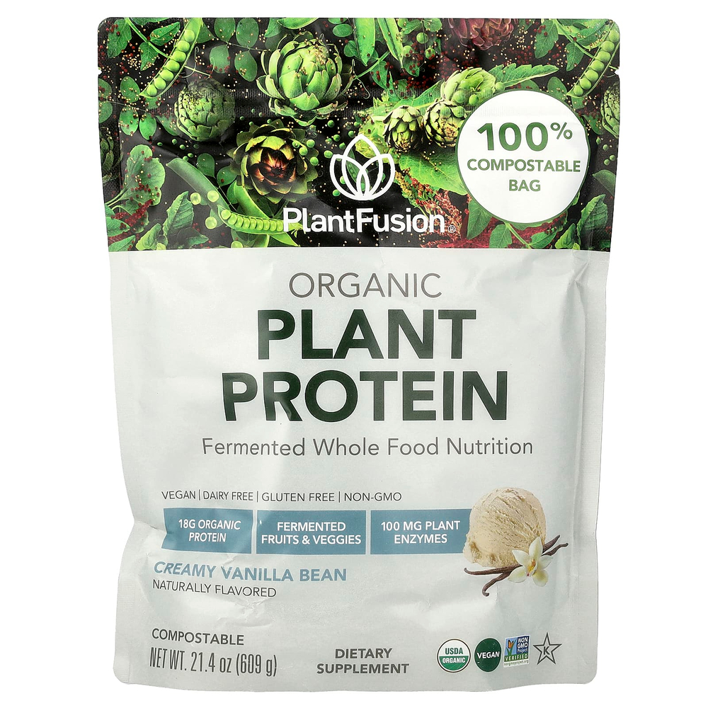 PlantFusion, Органический растительный протеин, сливочные стручки ванили, 609 г (21,4 унции)