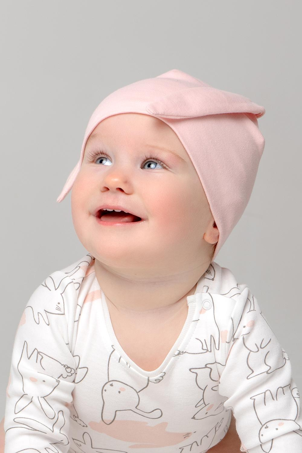 К 8133/бежево-розовый(зайчонок) шапка детская.