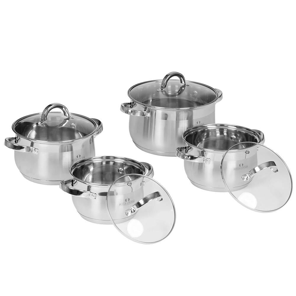 Набор кастрюль 4 предмета (2,1л, 2,9л, 3,9л, 6,6л) нерж Bella Cucina BC-2086