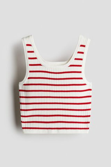 H&M Топ на бретелях в рубчик, белый/красный