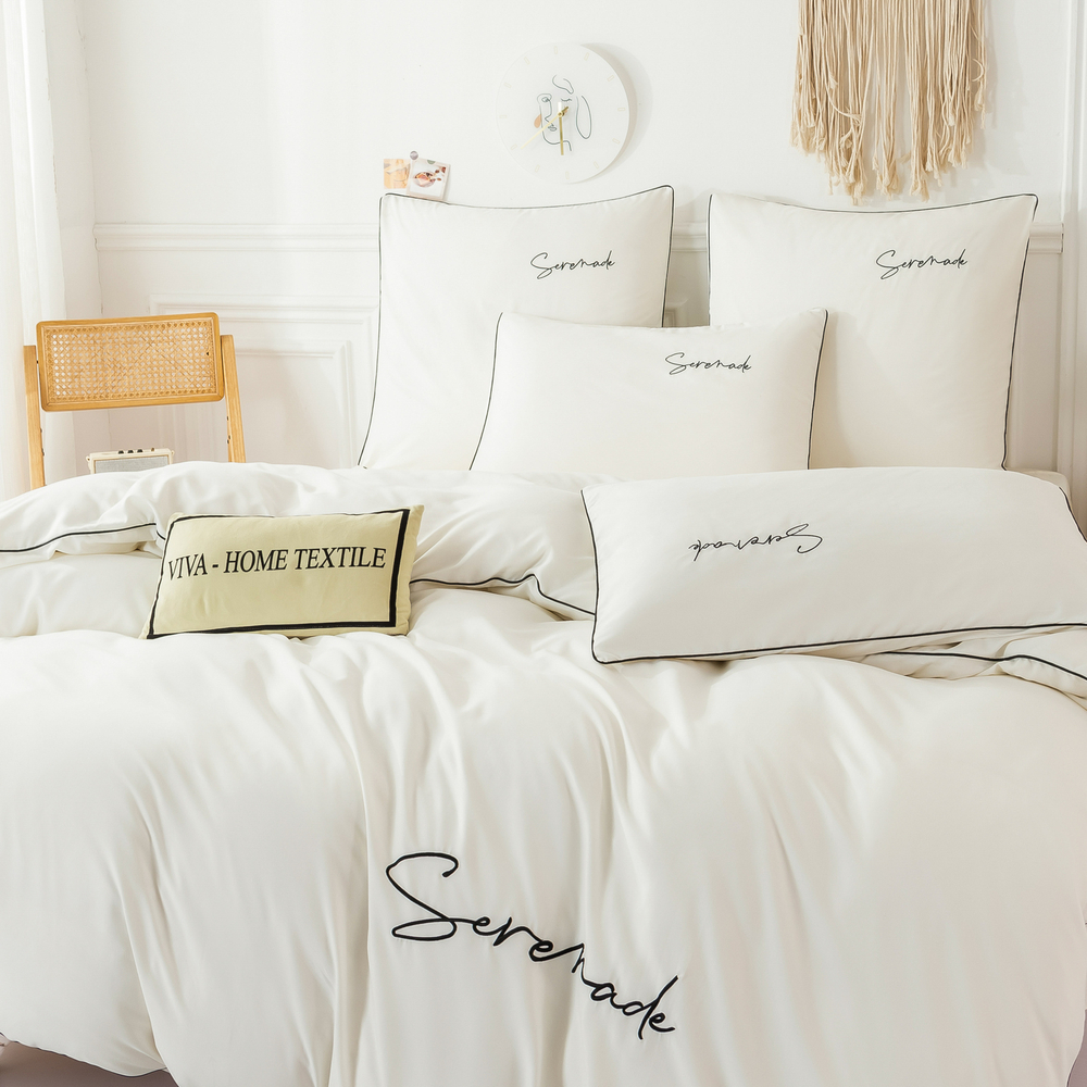 Комплект постельного белья Однотонный Сатин Вышивка на резинке CHR037