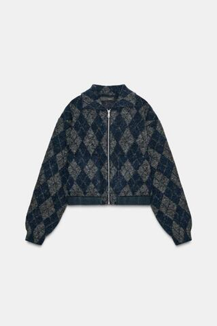 ZARA ТРИКОТАЖНЫЙ БОМБЕР С РОМБАМИ, РАЗНОЦВЕТНЫЙ