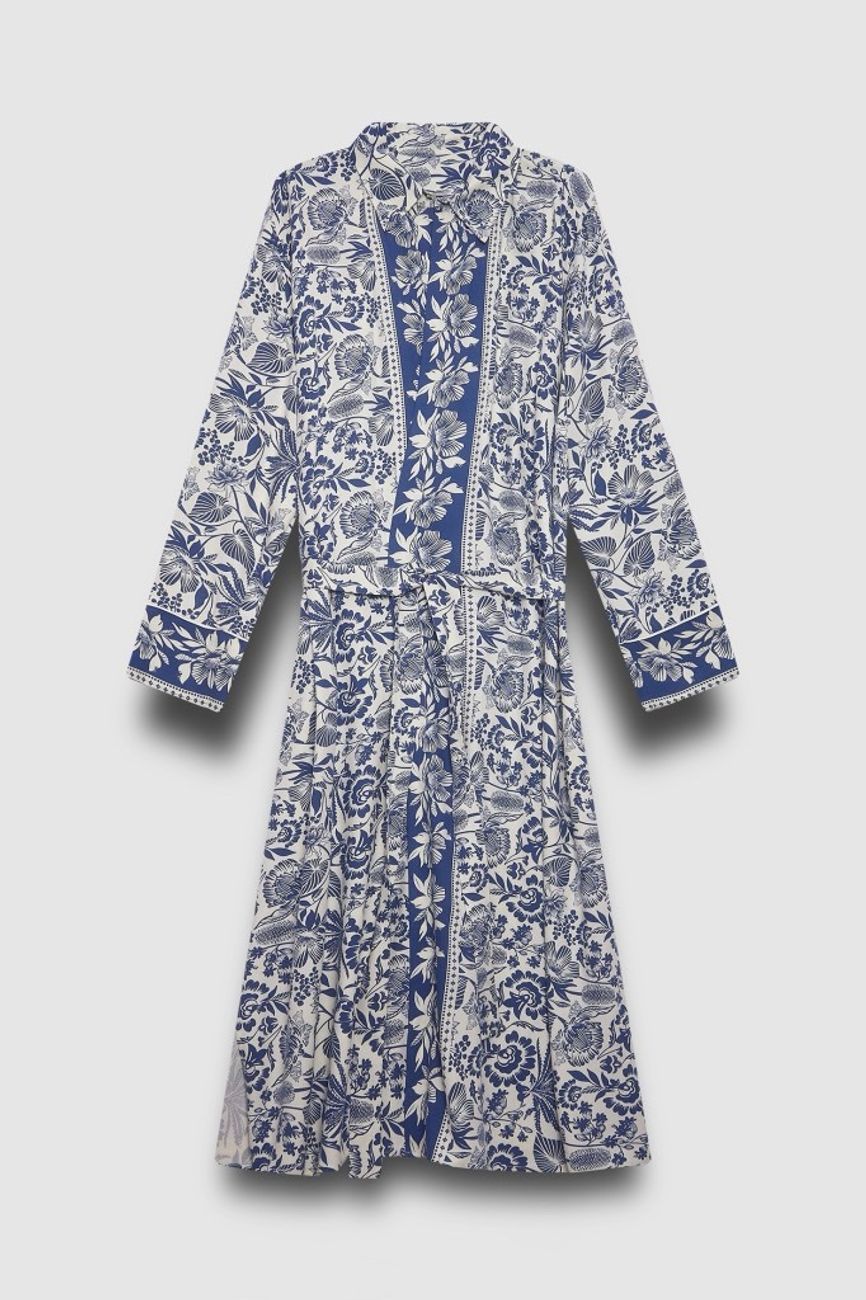 Кимоно удлиненное с орнаментом, синий с белым