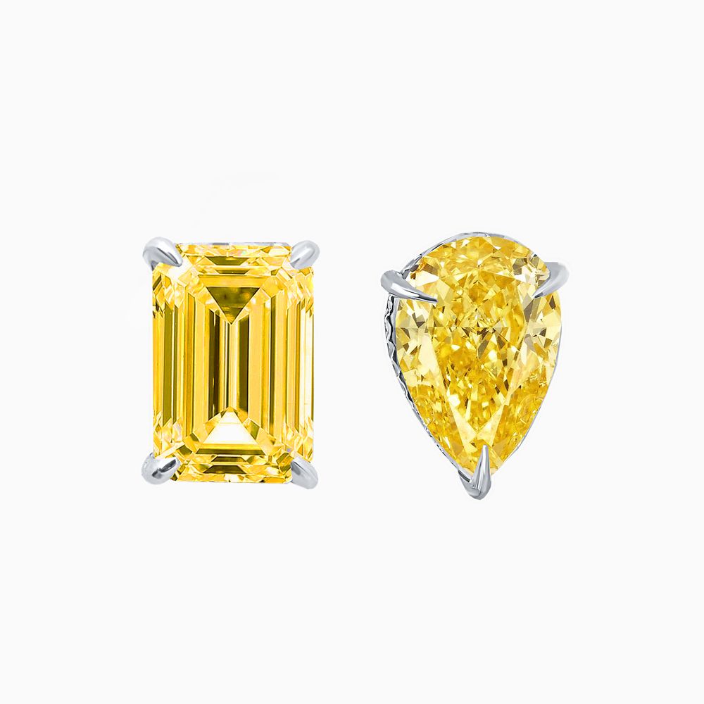 Серебряные серьги - пусеты с желтыми фабулитами (Fancy Yellow) огранки принцесса