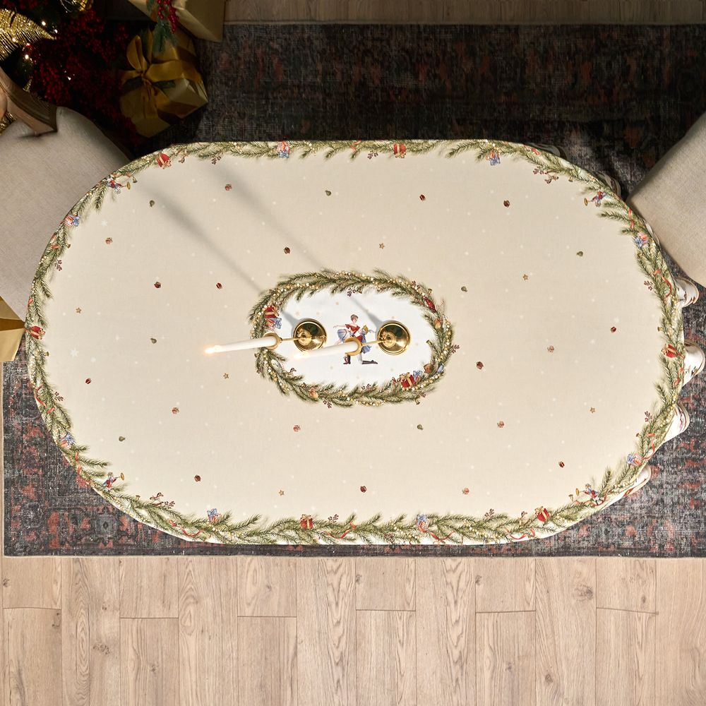 СКАТЕРТЬ ОВАЛЬНАЯ "ЩЕЛКУНЧИК" ,140Х300СМ ,БЕЖЕВЫЙ ,100%ХЛОПОК ,ТВИЛ