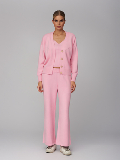 Женский трикотажный костюм-тройка розовый с кардиганом