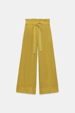 ZARA БРЮКИ ИЗ 100% ЛЬНА — ZW COLLECTION, ГОРЧИЧНЫЙ