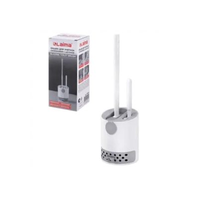 Ершик для унитаза силиконовый (плоский) + щеточка, напольный / настенное крепление, LAIMA, 700561