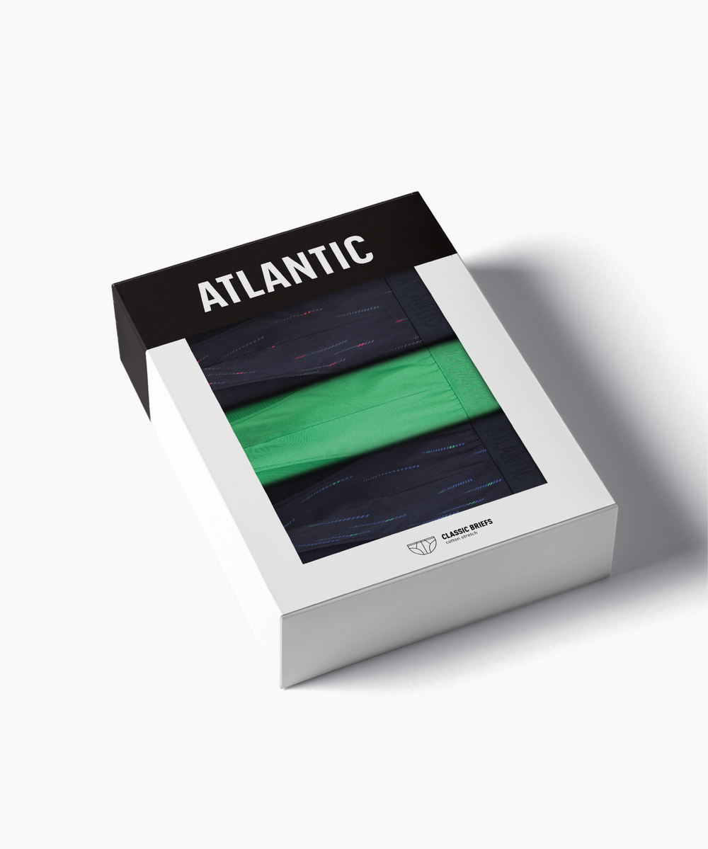 Мужские трусы слипы спорт Atlantic, набор 3 шт., хлопок, темно-синие + зеленые + темно-синие, 3MP-193