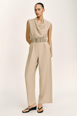 ZARA КОМБИНЕЗОН С ПОЯСОМ, ПЕСОЧНЫЙ