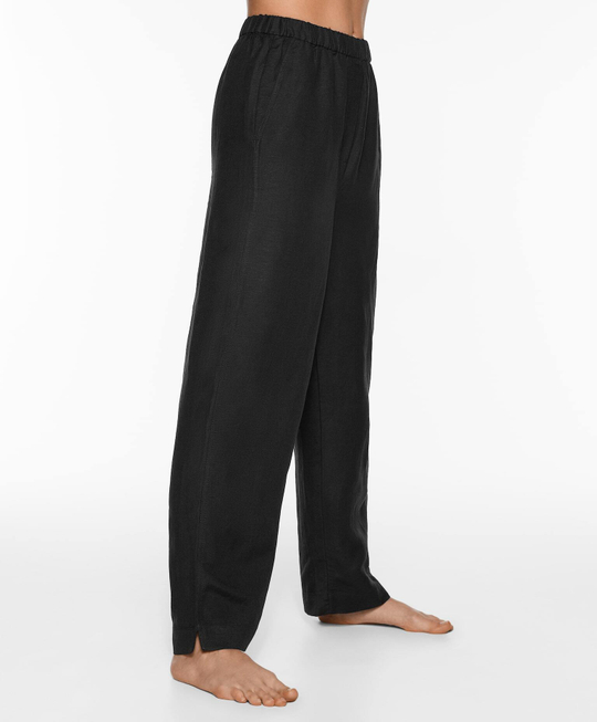 OYSHO Длинные брюки узкого кроя с добавлением льна, черный