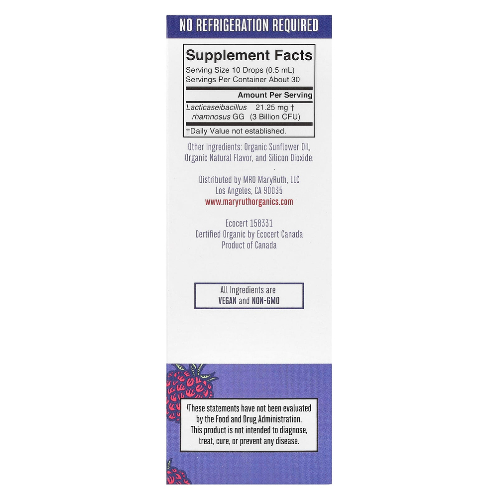 MaryRuth's, Прецизионный органический пробиотик для подростков, жидкие капли, малина, 3 млрд КОЕ, 15 мл (0,5 жидк. унц.)