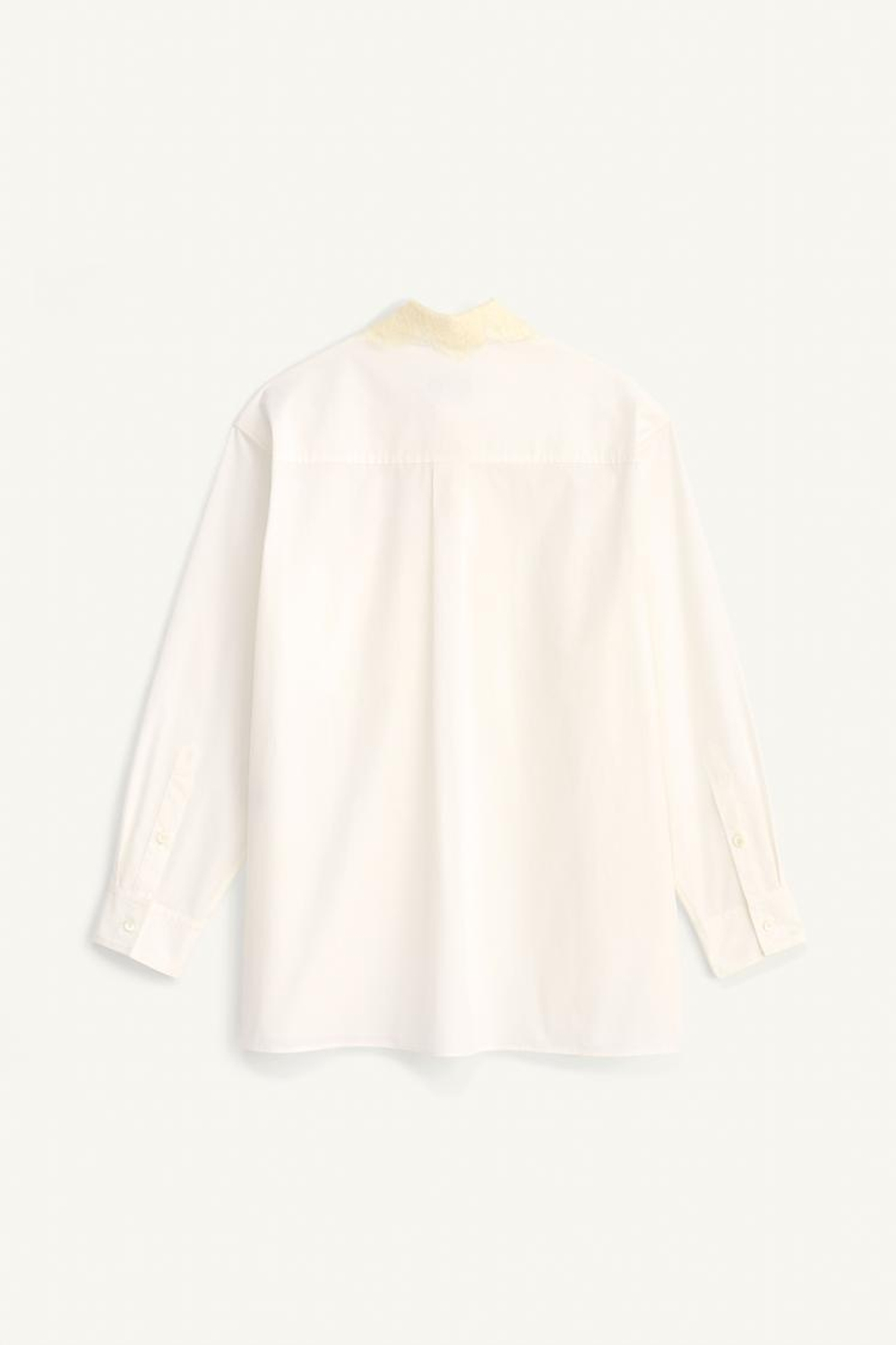 ZARA РУБАШКА ИЗ ПОПЛИНА С КРУЖЕВНЫМ ВОРОТНИКОМ, БЕЛЫЙ