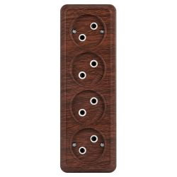 Розетка Intro Quadro 2-207-10 без заземления четырехместная 4х2P, 16А-250В, IP20, ОУ, венге