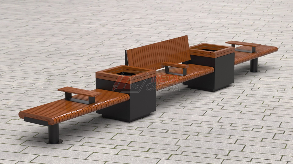 Скамейка Rail Road 01 с 2-мя вазонами и подлокотниками