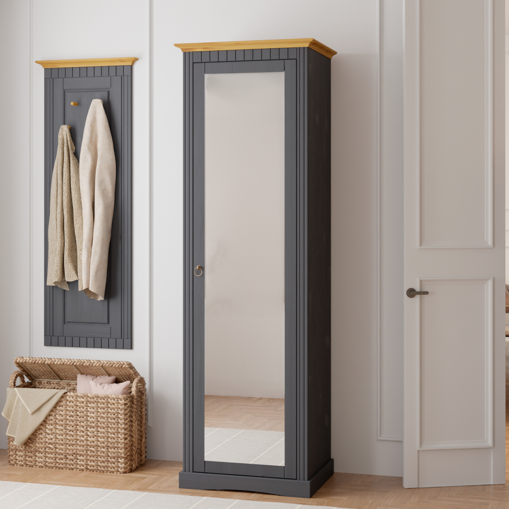 Шкаф для обуви Неаполь из сосны с зеркалом, серый