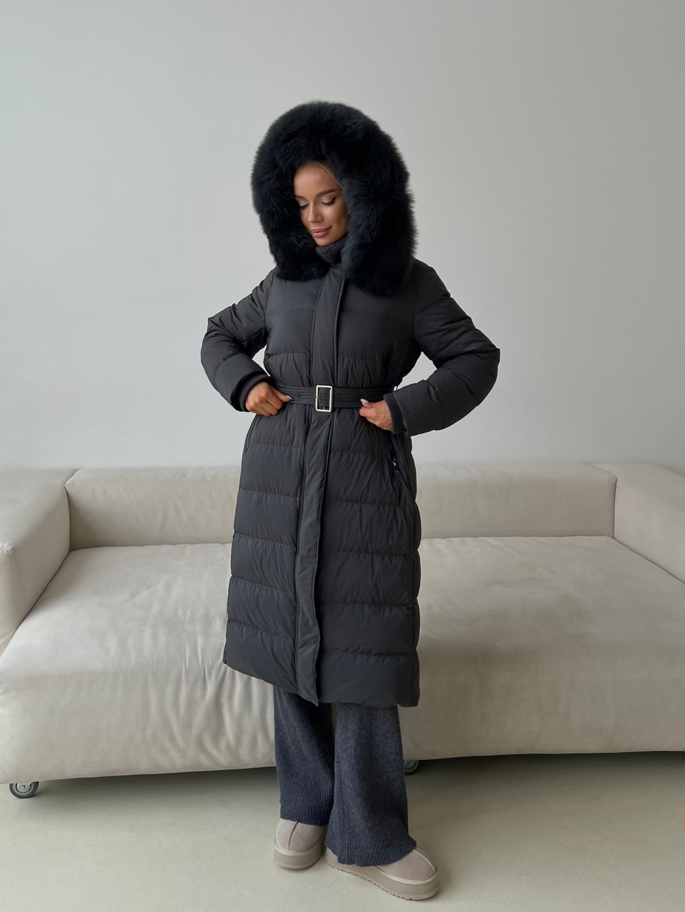 Пуховик Fresh макси графит