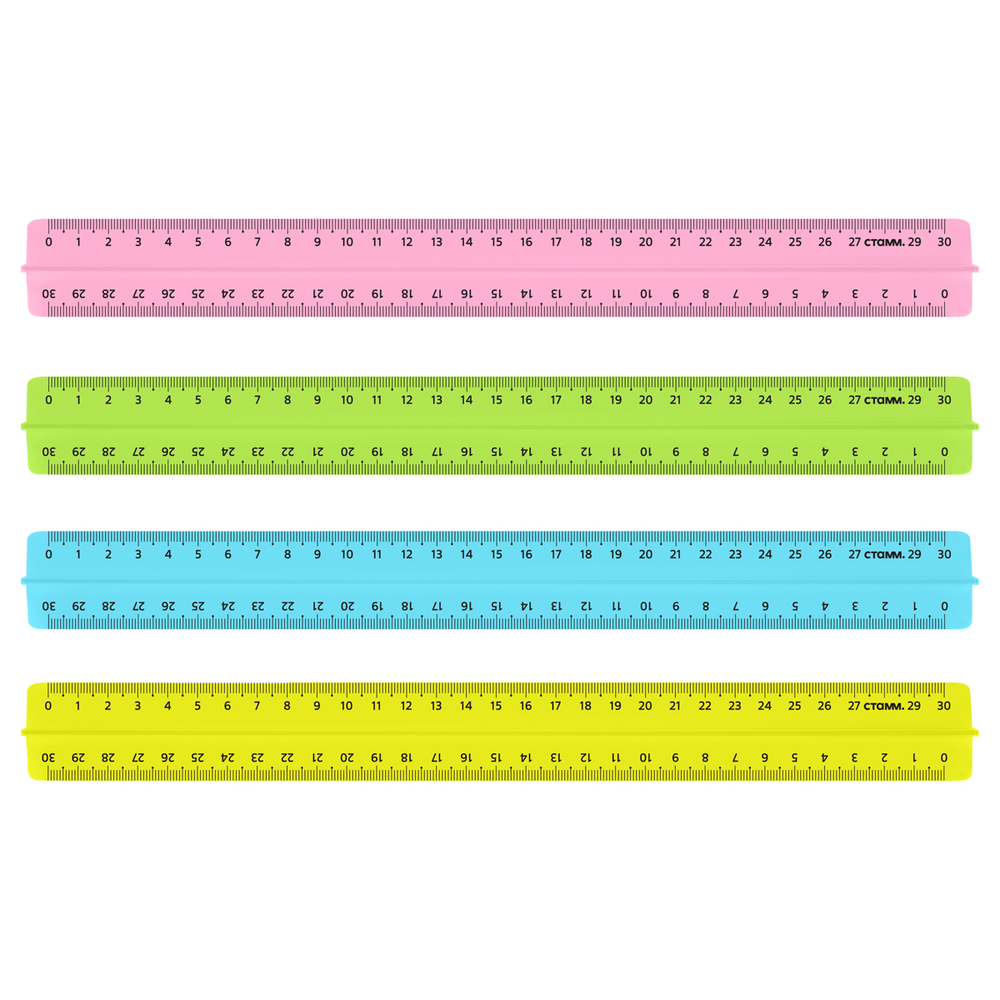 Линейка 30см СТАММ, пластиковая, с держателем, прозрачная, неоновые цвета, ассорти