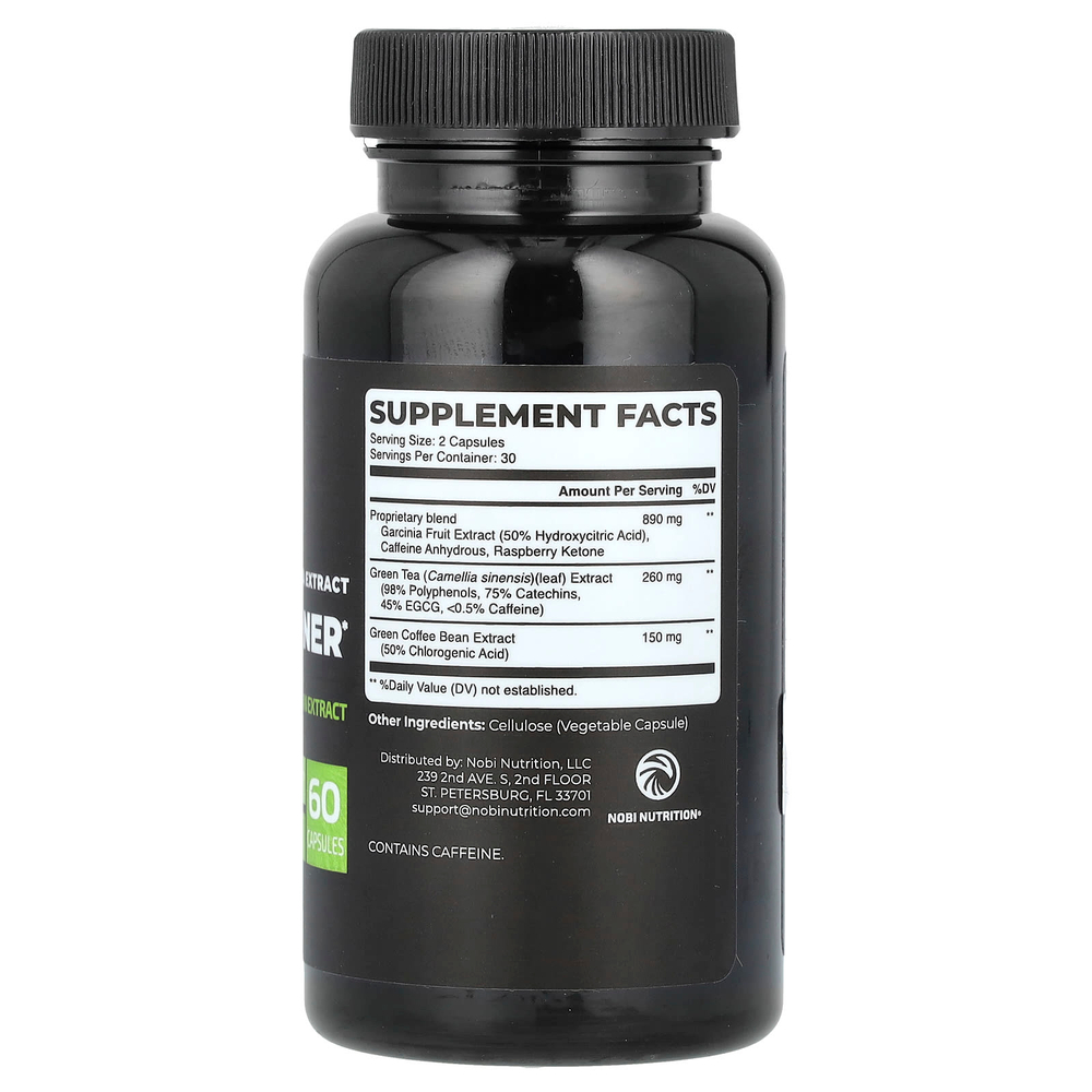 Nobi Nutrition, сжигатель жира, экстракт зеленого чая премиального качества, 60 капсул