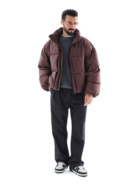 Короткий стеганый пуховик в цвете шоколад